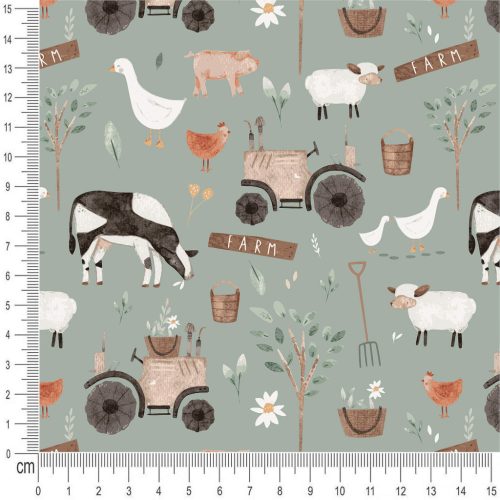 Pretty Fabrics Zöld Farm Bambusz Jersey Méteráru Textil Kelme Anyag - 180g/m2