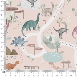Pretty Fabrics Pink Dino Land Cotton Loopback French Terry Fabrics Textile Wholesale 300g/m2