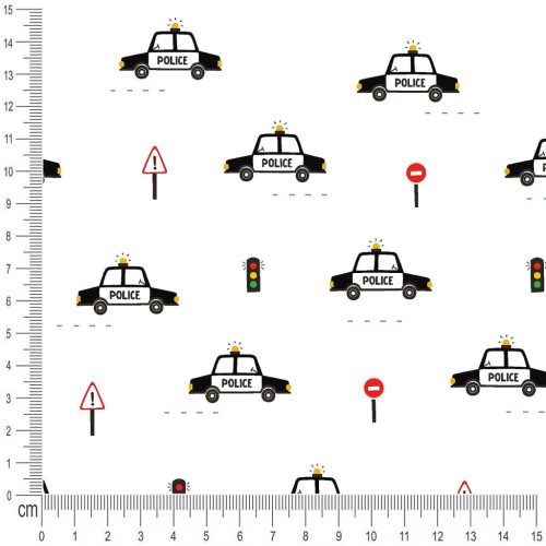 Pretty Fabrics Police Cars Cotton French Terry Fabric Textile - (Pre-Order)