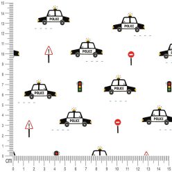 Pretty Fabrics Police Cars Cotton Canvas Fabric Textile - (Pre-Order)