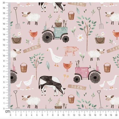 Pretty Fabrics Pink Farm Pamut Jersey Méteráru Textil Kelme Anyag - 220g/m2